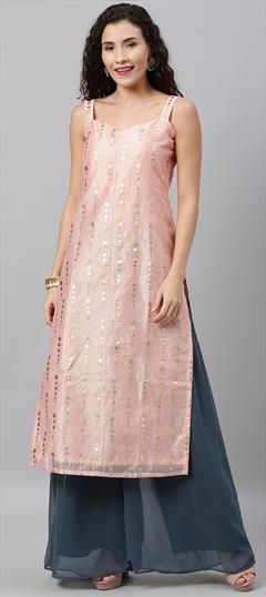 Festive, Party Wear Pink and Majenta color Salwar Kameez in Cotton fabric with Palazzo, Straight Foil Print work : 1906522