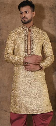 Party Wear Beige and Brown color Kurta in Jamawar fabric with Embroidered, Thread, Zardozi work : 1906852