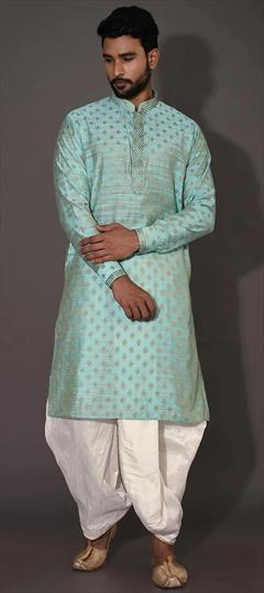 Party Wear Blue color Dhoti Kurta in Poly cotton fabric with Embroidered, Thread work : 1906963