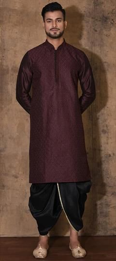 Party Wear Purple and Violet color Dhoti Kurta in Art Dupion Silk fabric with Embroidered, Resham, Thread work : 1907033