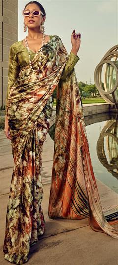 Party Wear, Traditional Multicolor color Saree in Satin Silk, Silk fabric with Classic, South Digital Print work : 1907249