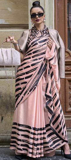 Casual, Traditional Pink and Majenta color Saree in Satin Silk, Silk fabric with South Printed work : 1907288