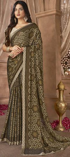 Festive, Reception Green color Saree in Georgette fabric with Classic Border, Printed work : 1907316