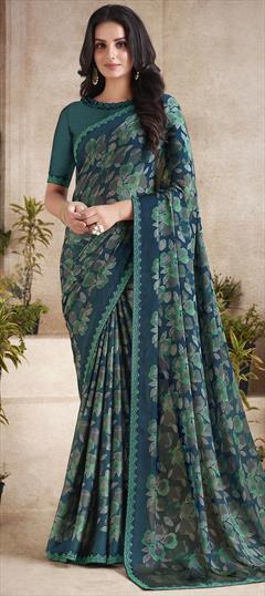 Festive, Party Wear Multicolor color Saree in Georgette fabric with Classic Digital Print, Lace work : 1907384