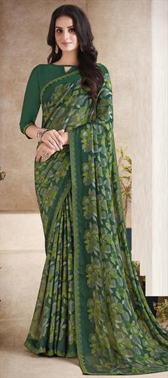 Festive, Party Wear Multicolor color Saree in Georgette fabric with Classic Digital Print, Lace work : 1907389