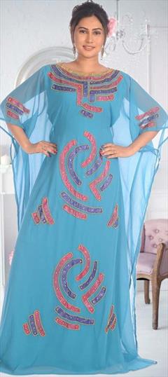 Festive Blue color Kaftan in Georgette fabric with Embroidered, Thread work : 1907570