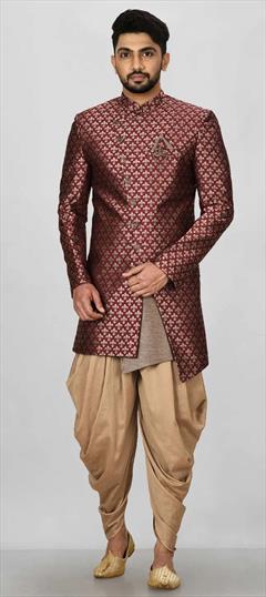 Party Wear, Wedding Red and Maroon color Dhoti Kurta in Jacquard fabric with Broches, Weaving work : 1907712