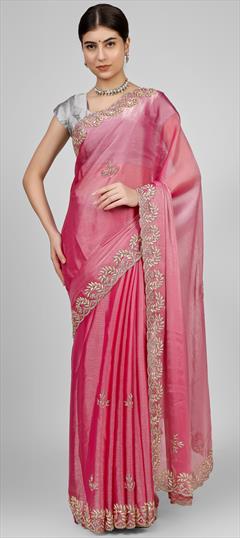 Reception, Traditional, Wedding Pink and Majenta color Saree in Silk fabric with Classic, South Cut Dana, Resham, Thread, Zircon work : 1907871