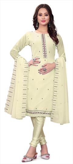 Festive, Party Wear White and Off White color Salwar Kameez in Georgette fabric with Churidar, Straight Embroidered, Sequence, Thread, Zari work : 1907888