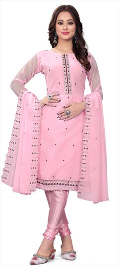 Festive, Party Wear Pink and Majenta color Salwar Kameez in Georgette fabric with Churidar, Straight Embroidered, Sequence, Thread, Zari work : 1907890