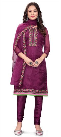 Festive, Party Wear Purple and Violet color Salwar Kameez in Organza Silk fabric with Churidar, Straight Sequence work : 1907912