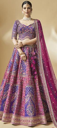 Designer, Festive, Party Wear Blue, Pink and Majenta color Ready to Wear Lehenga in Silk fabric with Flared Embroidered, Resham, Sequence, Thread work : 1908029