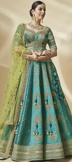 Designer, Festive, Party Wear Blue color Ready to Wear Lehenga in Silk fabric with Flared Embroidered, Resham, Sequence, Thread work : 1908031