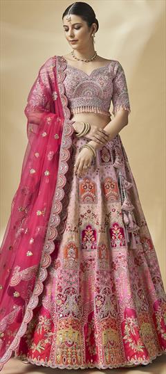 Designer, Festive, Party Wear Pink and Majenta color Ready to Wear Lehenga in Silk fabric with Flared Embroidered, Resham, Sequence, Thread work : 1908033