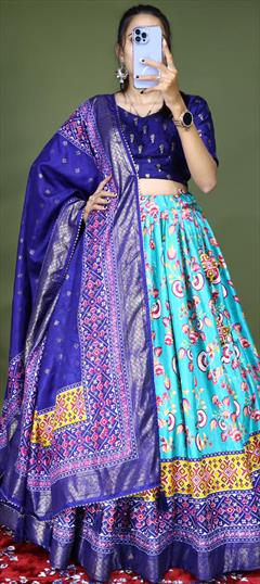 Festive, Reception Blue color Lehenga in Dolla Silk fabric with Flared Printed work : 1908082