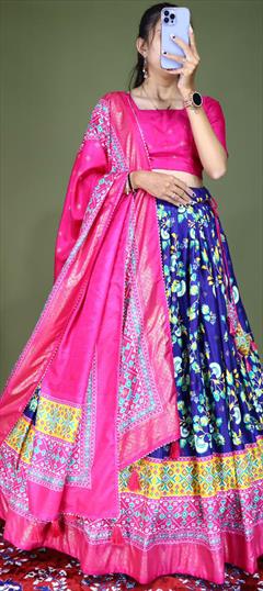Festive, Reception Blue color Lehenga in Dolla Silk fabric with Flared Printed work : 1908083