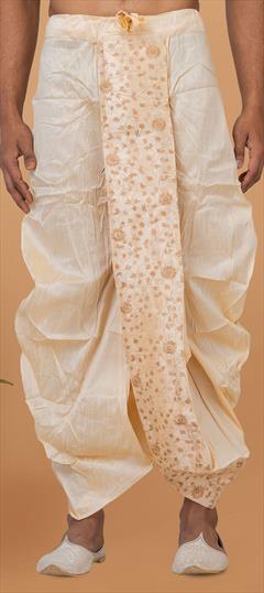Festive Beige and Brown color Dhoti in Dupion Silk fabric with Thread work : 1908084