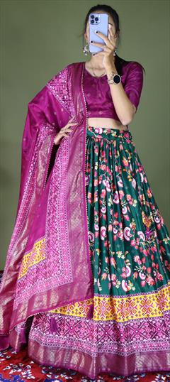Festive, Reception Green color Lehenga in Dolla Silk fabric with Flared Printed work : 1908087