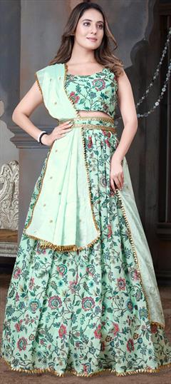Festive, Party Wear, Reception Blue color Lehenga in Georgette fabric with Flared Digital Print, Floral work : 1908173