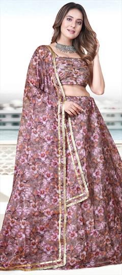 Festive, Party Wear, Reception Purple and Violet color Lehenga in Organza Silk fabric with Flared Digital Print, Floral work : 1908177