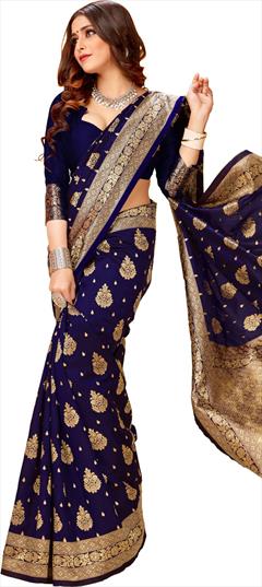 Party Wear, Traditional Blue color Saree in Art Silk fabric with South Weaving work : 1908194
