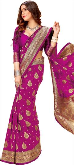 Party Wear, Traditional Pink and Majenta color Saree in Art Silk fabric with South Weaving work : 1908197