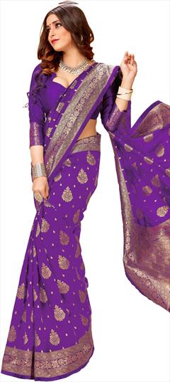 Party Wear, Traditional Purple and Violet color Saree in Art Silk fabric with South Weaving work : 1908198