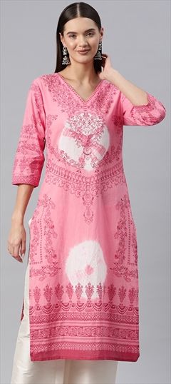 Casual, Festive Pink and Majenta color Kurti in Cotton fabric with Straight Printed, Tye n Dye work : 1908301