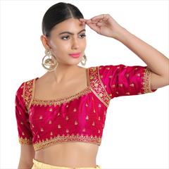 Party Wear Pink and Majenta color Blouse in Silk fabric with Embroidered, Thread work : 1908532