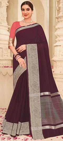 Party Wear, Traditional Purple and Violet color Saree in Organza Silk, Silk fabric with South Weaving work : 1908589