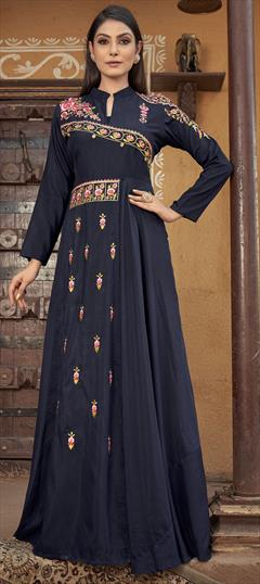 Festive, Reception, Wedding Black and Grey color Gown in Muslin fabric with Embroidered, Resham, Thread, Zari work : 1908729