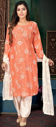 Festive, Reception Pink and Majenta color Salwar Kameez in Chanderi Silk fabric with Straight Weaving work : 1908734