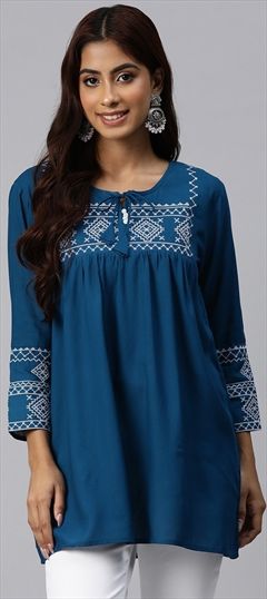 Casual, Summer Blue color Tops and Shirts in Rayon fabric with Resham, Thread work : 1908927