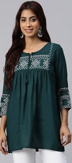 Casual, Summer Green color Tops and Shirts in Rayon fabric with Resham, Thread work : 1908928