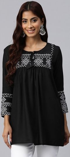 Casual, Summer Black and Grey color Tops and Shirts in Rayon fabric with Resham, Thread work : 1908929
