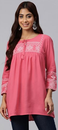 Casual, Summer Pink and Majenta color Tops and Shirts in Rayon fabric with Resham, Thread work : 1908930