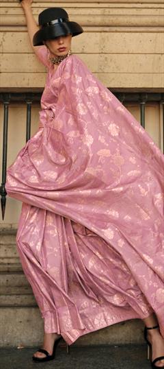 Party Wear, Traditional Pink and Majenta color Saree in Handloom fabric with Bengali Weaving, Zari work : 1908951