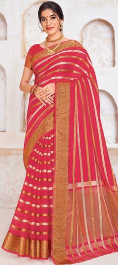 Festive, Party Wear Pink and Majenta color Saree in Organza Silk fabric with Classic, South Border, Weaving, Zari work : 1909041