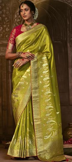 Festive, Reception, Wedding Green color Saree in Dolla Silk, Silk fabric with South Printed, Weaving, Zari work : 1909222