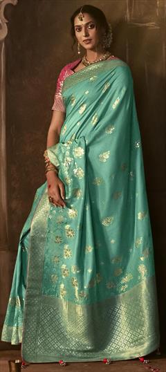 Festive, Reception, Wedding Blue color Saree in Dolla Silk, Silk fabric with South Printed, Weaving, Zari work : 1909230