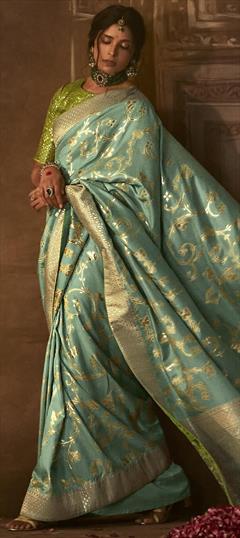 Festive, Reception, Wedding Blue color Saree in Dolla Silk, Silk fabric with South Printed, Weaving, Zari work : 1909234