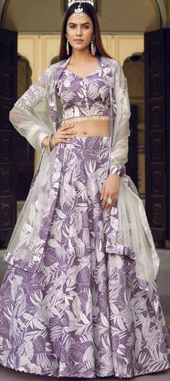 Festive, Party Wear, Reception Purple and Violet color Lehenga in Crushed Silk fabric with Flared Printed work : 1909602