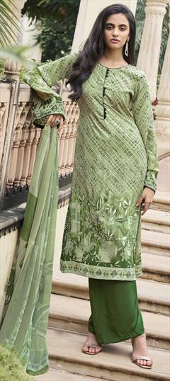 Casual, Festive, Party Wear Green color Salwar Kameez in Crepe Silk fabric with Palazzo, Straight Printed work : 1909942