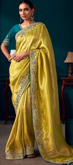 Bridal, Wedding Yellow color Saree in Banarasi Silk, Silk fabric with Classic, South Embroidered, Resham, Sequence, Thread, Zari work : 1910390