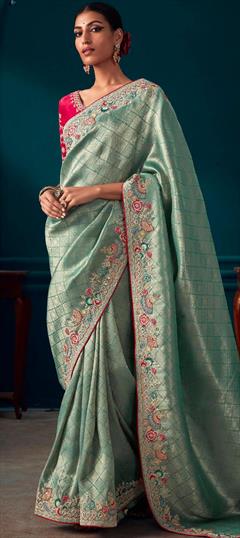 Bridal, Wedding Green color Saree in Banarasi Silk, Silk fabric with Classic, South Embroidered, Resham, Sequence, Thread, Zari work : 1910402