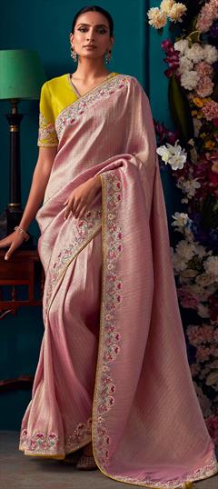 Bridal, Wedding Pink and Majenta color Saree in Banarasi Silk, Silk fabric with Classic, South Embroidered, Resham, Sequence, Thread, Zari work : 1910403