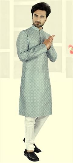 Party Wear Black and Grey color Kurta Pyjamas in Cotton, Rayon fabric with Printed work : 1910580