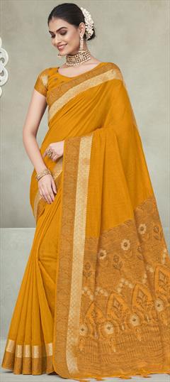 Party Wear, Traditional Yellow color Saree in Silk, Tussar Silk fabric with Classic, South Printed work : 1910587