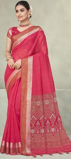 Party Wear, Traditional Pink and Majenta color Saree in Silk, Tussar Silk fabric with Classic, South Printed work : 1910592