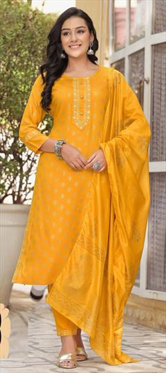 Festive, Party Wear Yellow color Salwar Kameez in Rayon fabric with Straight Printed work : 1910824